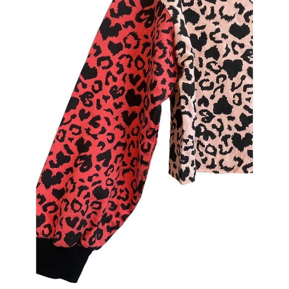 Beach Riot Ava Love Leopard Sweatshirt Cropped Women Size Medium Pink Colorblock - Picture 5 of 7